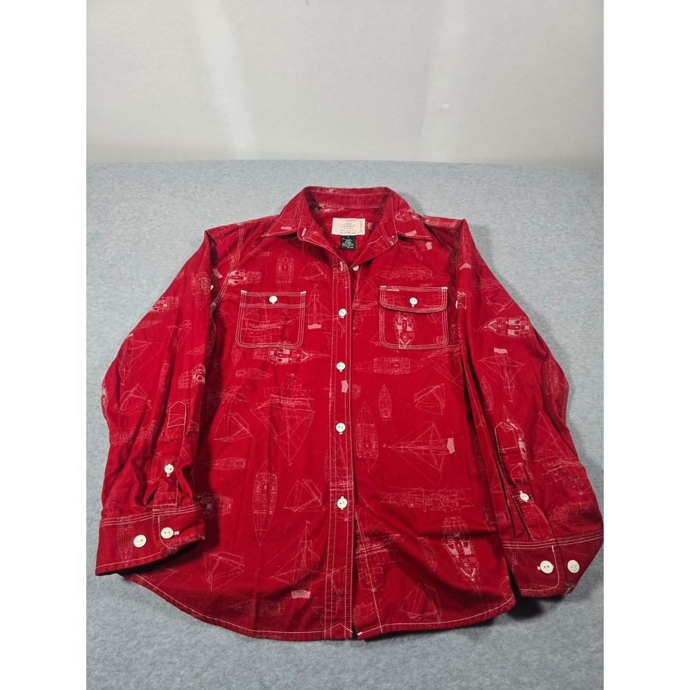 Lauren Ralph Lauren Red Nautical Sailboat Blueprint Button Down Shirt Large